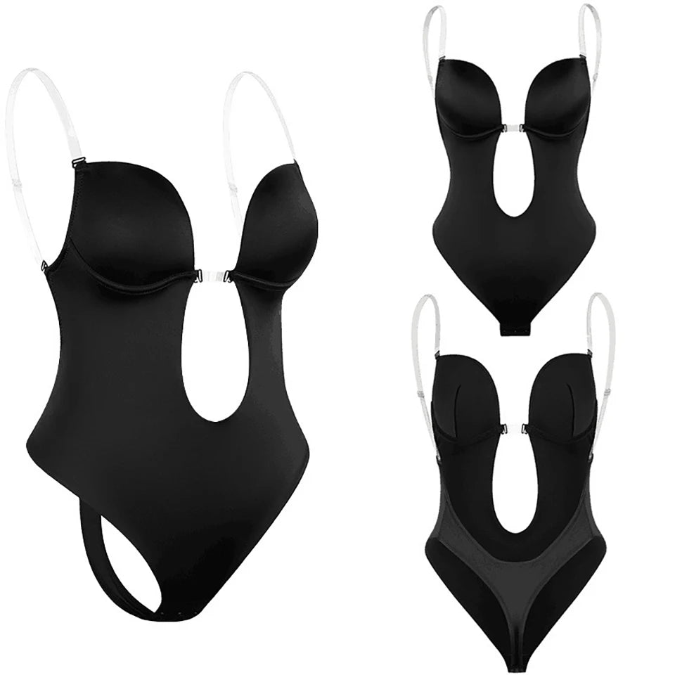 Bodysuit Shaper Suit Deep Neckline Front and Back with Padded Cup