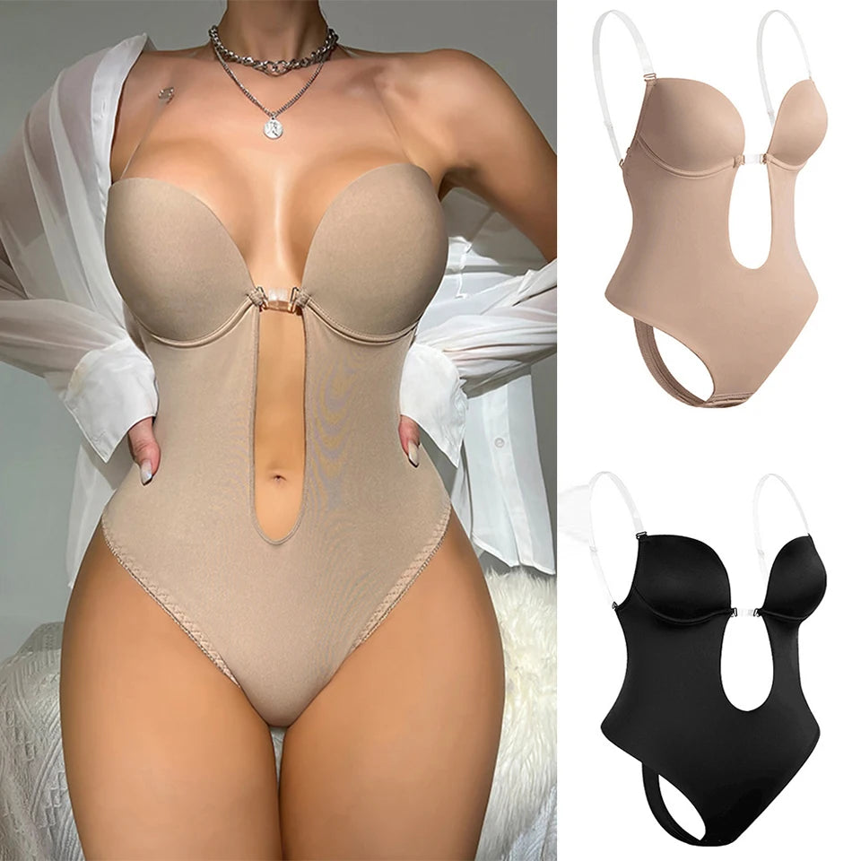 Bodysuit Shaper Suit Deep Neckline Front and Back with Padded Cup