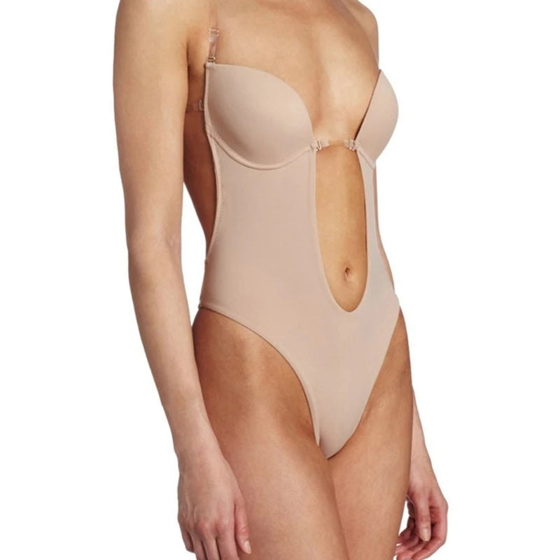 Bodysuit Shaper Suit Deep Neckline Front and Back with Padded Cup