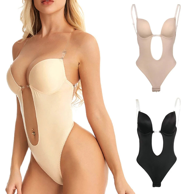 Bodysuit Shaper Suit Deep Neckline Front and Back with Padded Cup