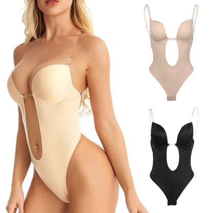 Bodysuit Shaper Suit Deep Neckline Front and Back with Padded Cup